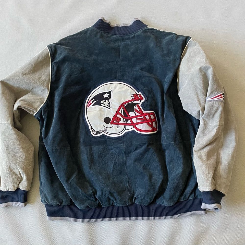 NFL Patriots Football Vintage Genuine Suede Leather Bomber Jacket EUC Men’s XXL - Picture 12 of 15